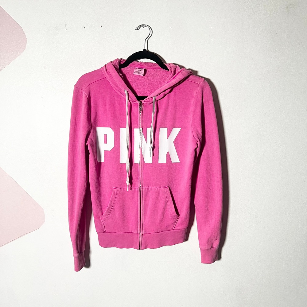 Victoria's Secret Pink Full Zip Hoodie XS Fuchsia Logo Sweatshirt